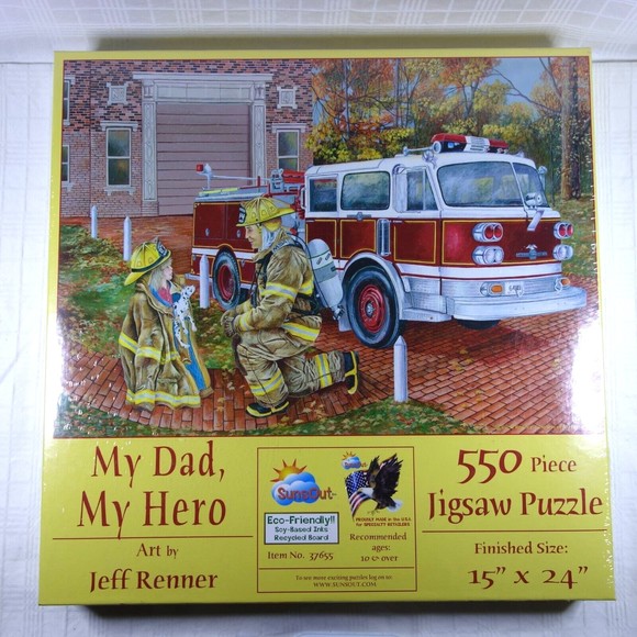 My Dad My Hero Jigsaw Puzzle with Art by Jeff Renner Firefighter 550 Piece - NIB - Picture 2 of 6